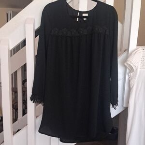 A New Day Adorable Black Smock Dress With Lace .Dress Lined Sz XS to Small EUC